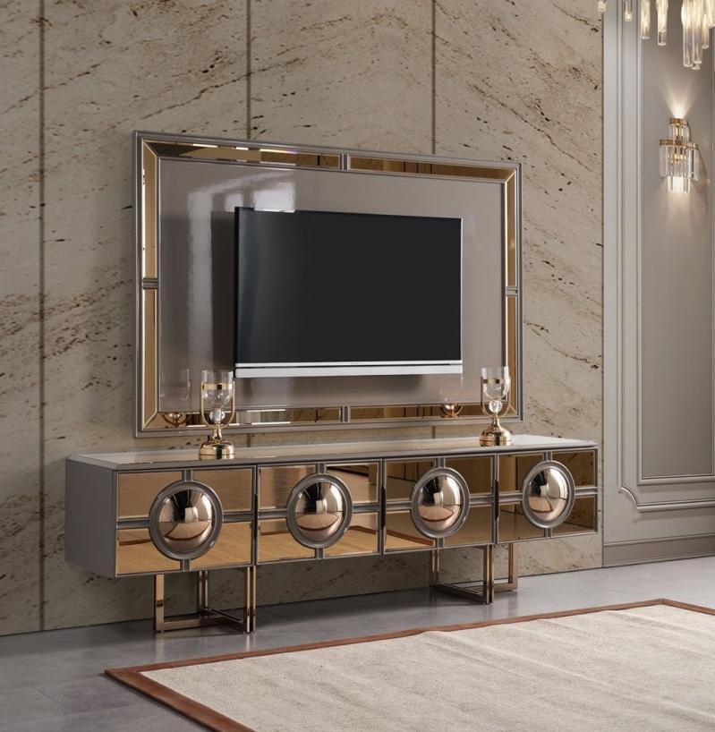 TV Stand RTV Lowboard Wall Unit Sideboard Gold Wood Frame Modern