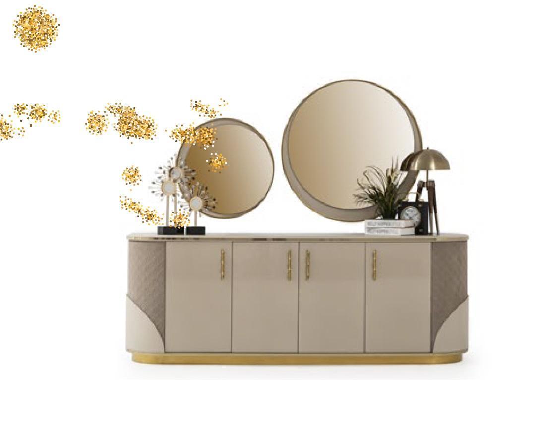 Sideboard 2x mirror living room design luxury furniture console lowboard beige