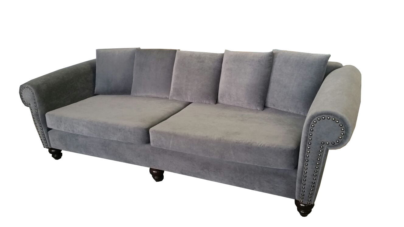 Chesterfield Sofa 4-Seater XXL 250cm Length Grey Textile Upholstered Comfortable With Cushions New