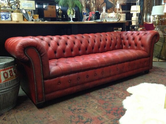 Chesterfield Sofa 3-Seater Red Faux Leather Upholstery Comfy Living Room / Hallway Sofa New
