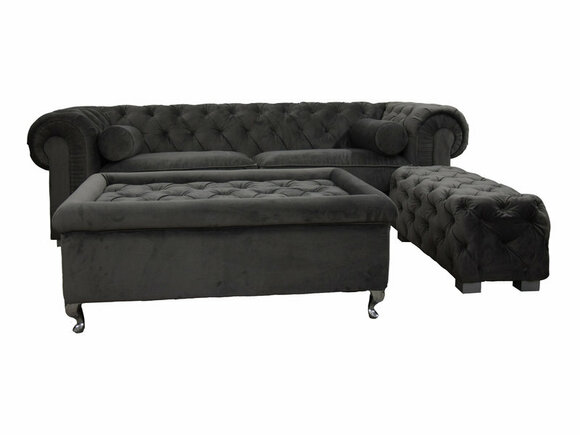 Chesterfield Sofa 3-Seater Premium Modern Style Textile Upholstered Dark Grey Comfortable New