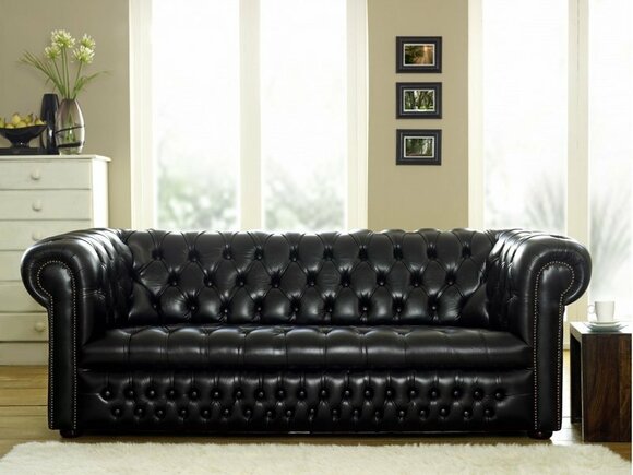 Chesterfield Sofa Set 3+1 Seaters Black Faux Leather Luxurious Classic Comfortable Couches New SL 10