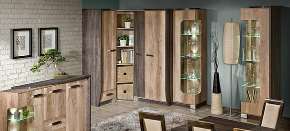 Wall unit 6-piece wall unit with display cabinet RTV shelf wall unit oak living room №2