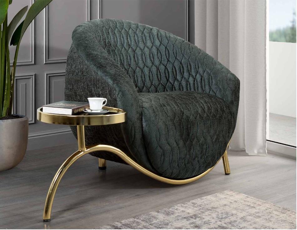 Green upholstered armchair Designer lounge chair furniture Luxurious 1-seater