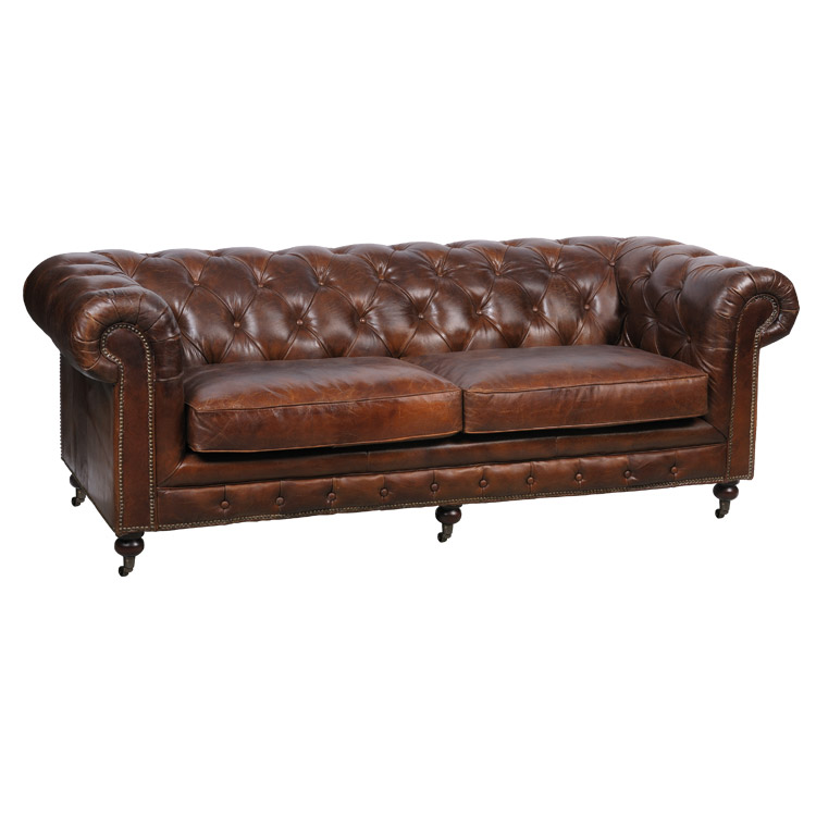 Chesterfield Sofa 3-Seater Brown Faux Leather Classic Couch Comfortable Living Room Sofa