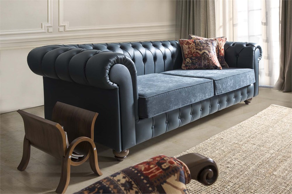 Modern XXL Chesterfield Sofa 4-Seater Black Faux Leather Upholstery Comfortable Couch With Pads New