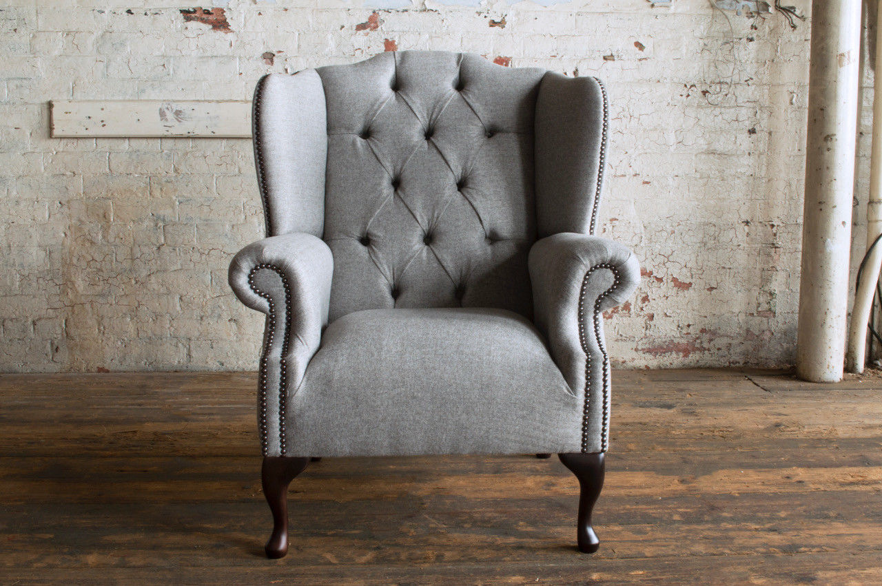 Wingback armchair design upholstery sofa couch Chesterfield Textile New 345