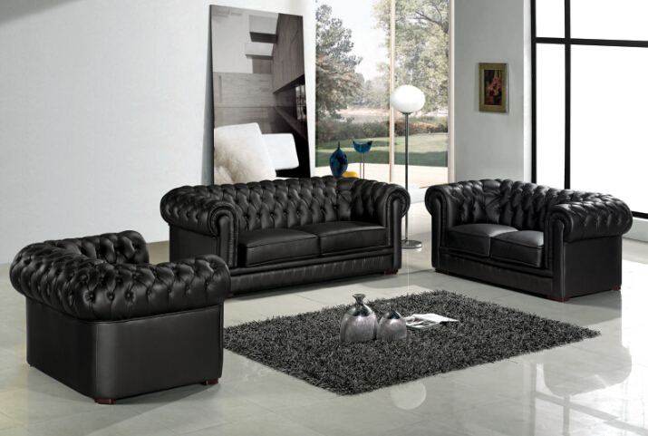 Chesterfield Sofa Set 3+2+1 Seaters Classic Black Faux Leather Couches Cushions Comfortable New