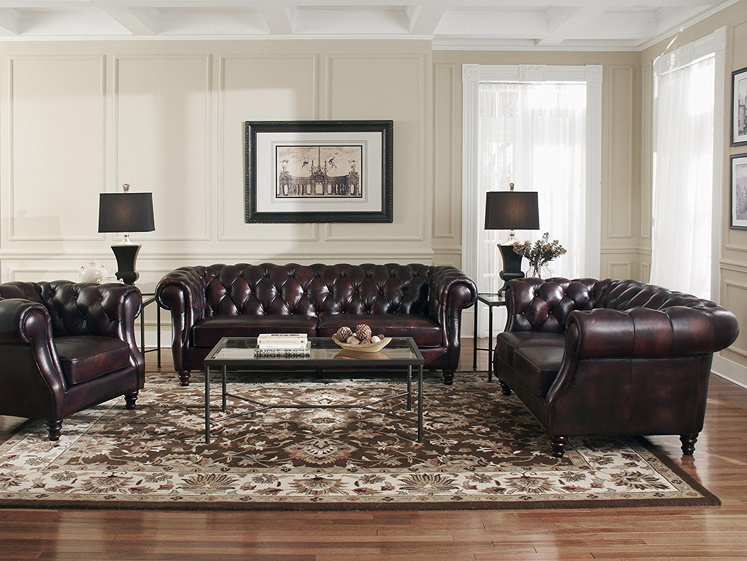 Classic Chesterfield Sofa Set 3+2+1 Seaters Brown Faux Leather Upholstered New