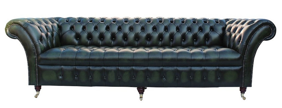 Big Chesterfield Sofa 4-Seater Chesterfield with Buttons Phantom Green Faux Leather Upholstery New