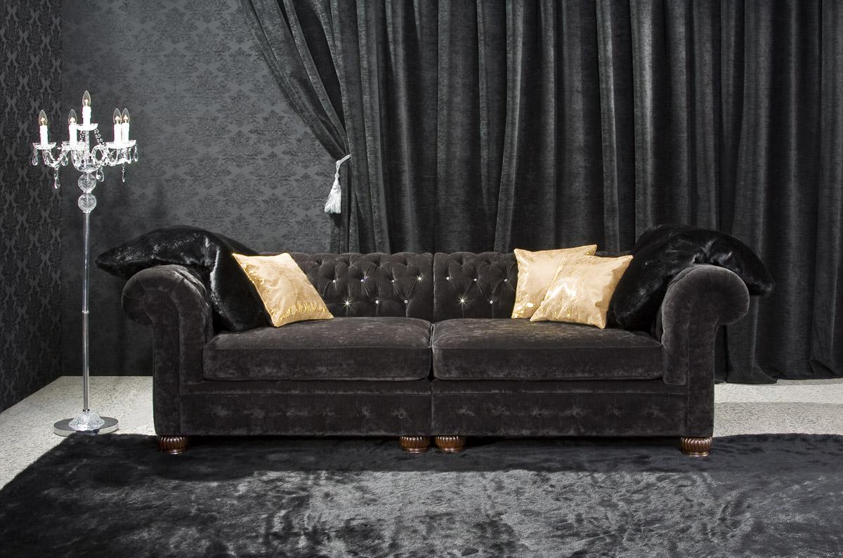 Chesterfield Sofa 3-Seater Textile / Leather Brown Upholstery Couch With Comfortable Cushions New