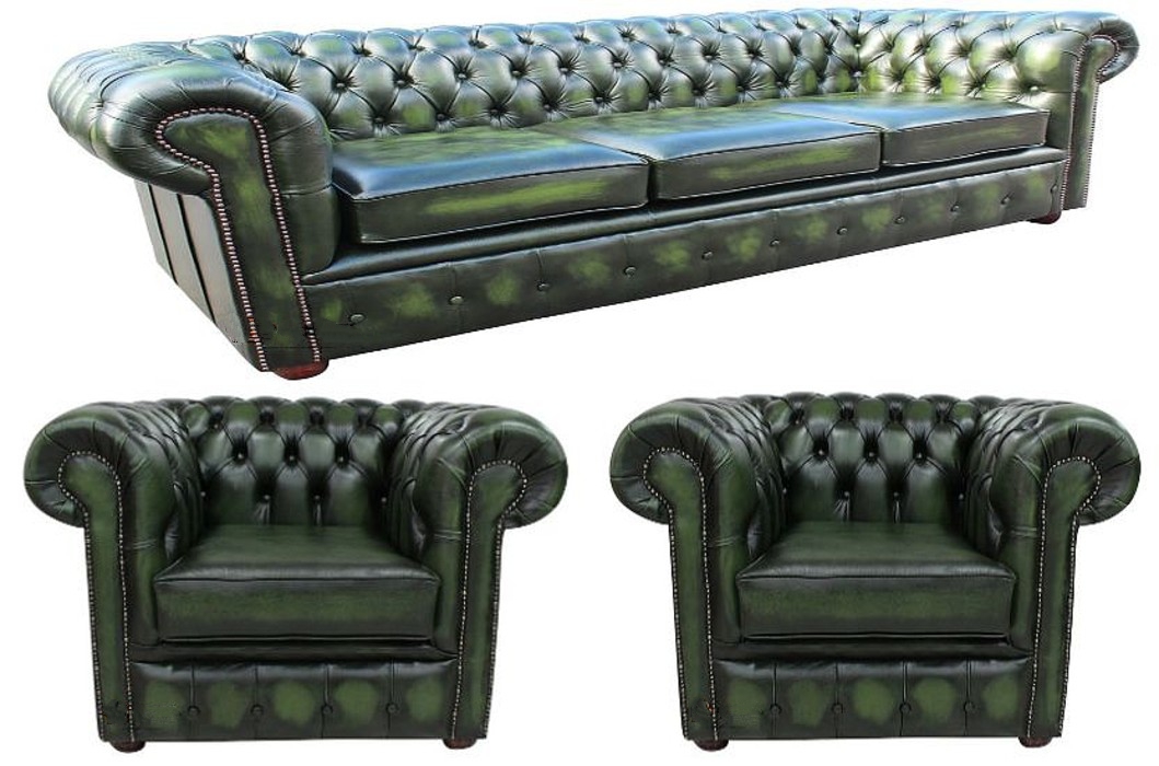 Chesterfield XXL Sofa Set 4+1+1 Seaters Premium Green Faux Leather Living Room Comfortable Couches New