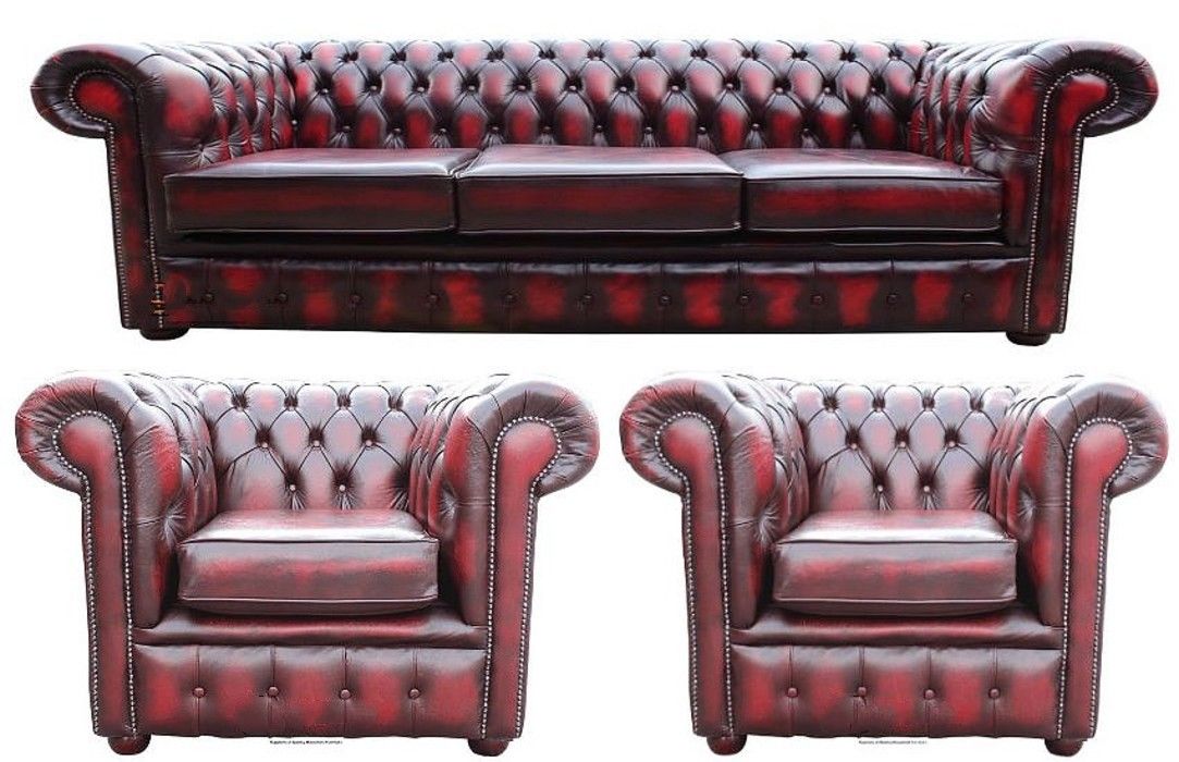 Chesterfield Sofa Set 3+1+1 Seaters Red Classic Faux Leather Comfortable Couches New