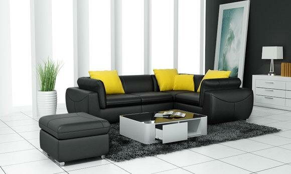 LEATHER SOFA COUCH LIVING AREA CORNER SOFA CORNER SET DESIGN MODERN SOFA F_3014C