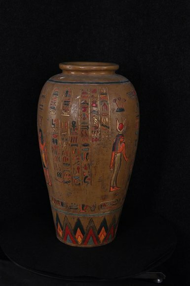 Decorative vase flower pot in ancient egyptian style with hieroglyphs 63 cm height