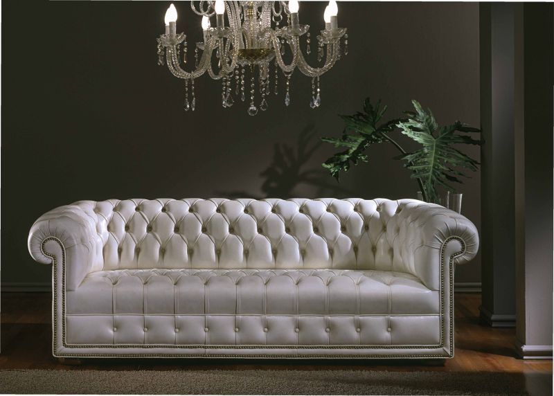 Design Chesterfield Sofa Set 3 Seater Leather Couch Blue Upholstery Sofas Luxury
