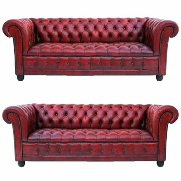 Chesterfield Sofa Set 3+3 Seaters Classic Red Faux Leather Couches Comfortable New