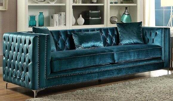 Chesterfield Velvet Sofa 3-Seater Designer Turquoise Couches Upholstery New Comfortable