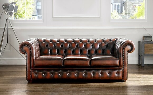 Chesterfield Sofa 3-Seater Chocolate Brown Faux Leather With Cushions Comfortable Couch New