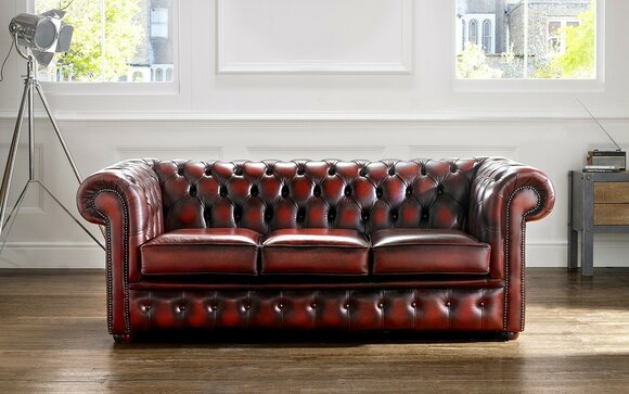 Classic Design Sofa 3-Seater Chesterfield With Buttons Red Brown Faux Leather Comfortable New