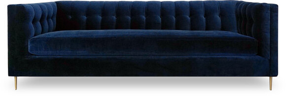 Luxurious Chesterfield Sofa 3-Seater Dark Blue Textile Upholstery Comfortable Wigh Metal Feet