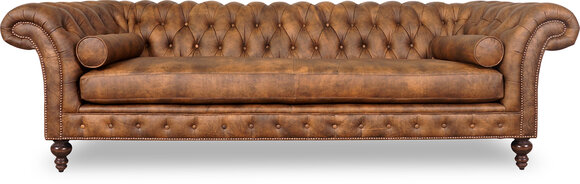 Luxurious Chesterfield Sofa Classic 3-Seater Padded Brown Faux Leather Upholstery Comfortable with Cushions New