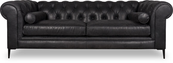 Chesterfield 3-Seater Modern Design Sofa Black Faux Leather Comfortable Rolled Armrest New