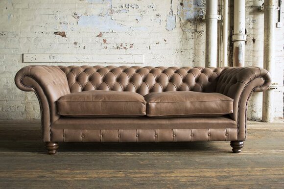 XXL sofa 3 seater couch Chesterfield upholstery seat set leather textile beige
