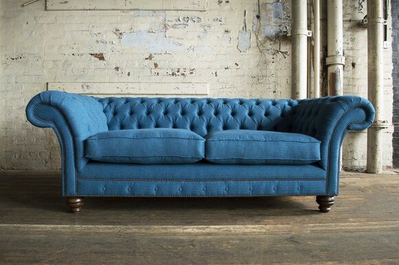 XXL sofa 3 seater couch Chesterfield upholstery seat set leather textile blue new