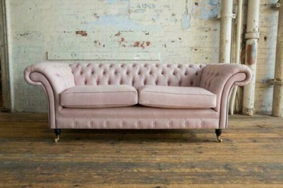 XXL sofa 3 seater couch Chesterfield upholstery seat set leather textile pink new