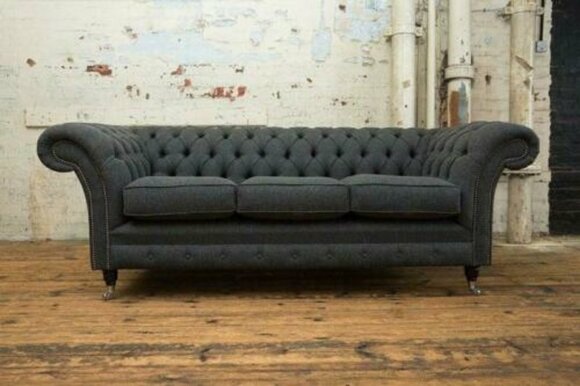 XXL sofa 3 seater couch Chesterfield upholstery seat set leather textile gray new