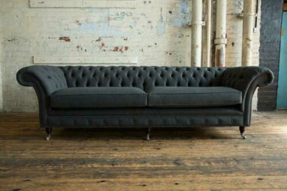 XXL sofa 4 seater couch Chesterfield upholstery seat set leather textile black Luxurious Comfort