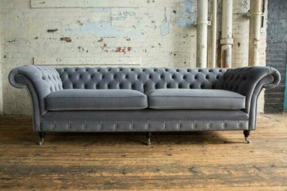 XXL sofa 4 seater couch Chesterfield upholstery seat set leather textile grey
