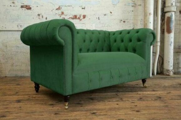 Cheserfield velvet sofa 2 seater designer couches couch textile fabric upholstery green