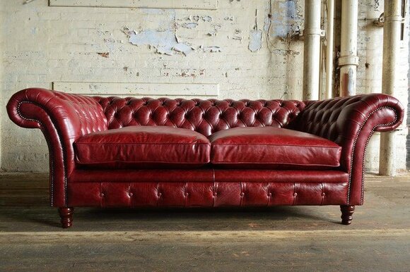 Bordeaux Red Sofa 3-Seater Chesterfield With Buttons Faux Leather Upholstered Comfortable Sofa
