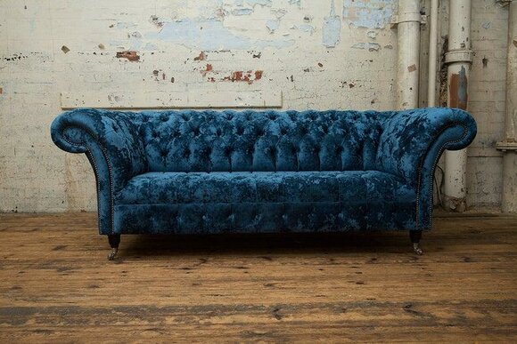 Sofa Luxury Textile Chesterfield Couch Sofas Upholstery 3 Seater Blue Design Comfortable
