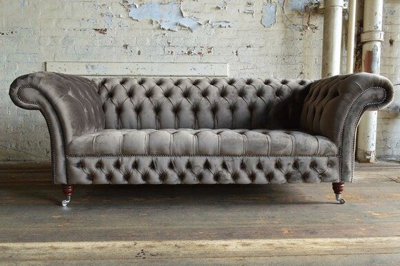 Sofa Luxury Textile Chesterfield Couch Sofas Upholstery 3 Seater Set Gray Velvet