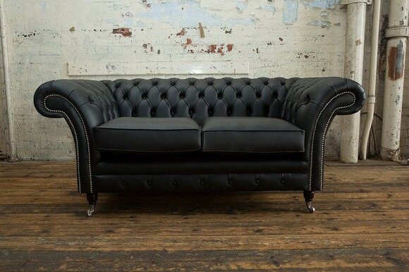 2 seater couch upholstery sofa textile fabric Chesterfield couch set black