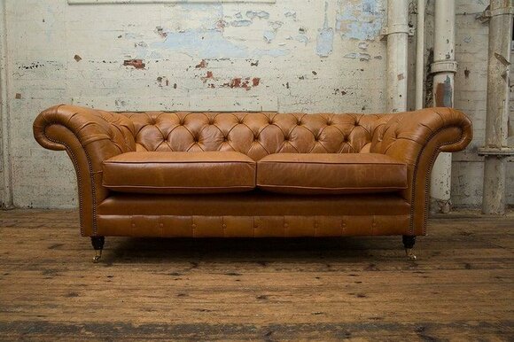 Sofa Luxury Leather Textile Chesterfield Couch Sofas Upholstery 3 Seater Set Brown