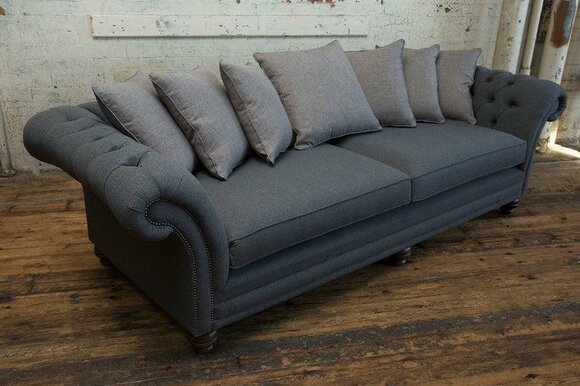 Sofa XXL 4-Seater Grey Textile Upholstery Comfortable Couch With Soft Cushions New