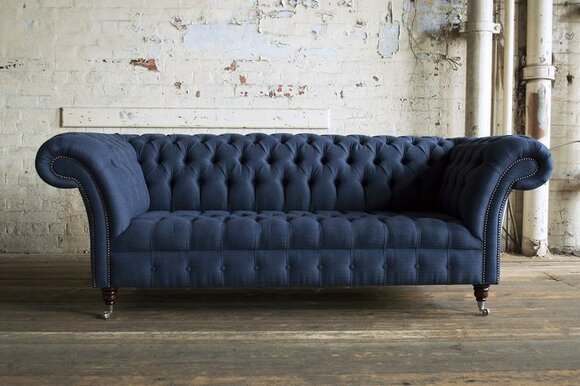 Designer Sofa Couch Upholstery XXL 3 Seater Big Sofas Couches Blue Leather Textile