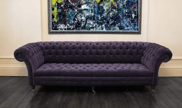 Chesterfield Sofa 4-Seater Tall Backrest Textile Purple Couch Comfortable Modern Sofa New