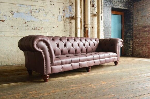 Sofa 4-Seater 245cm Classic Chesterfield Faux Leather Bordeaux Purple Comfortable Couch New