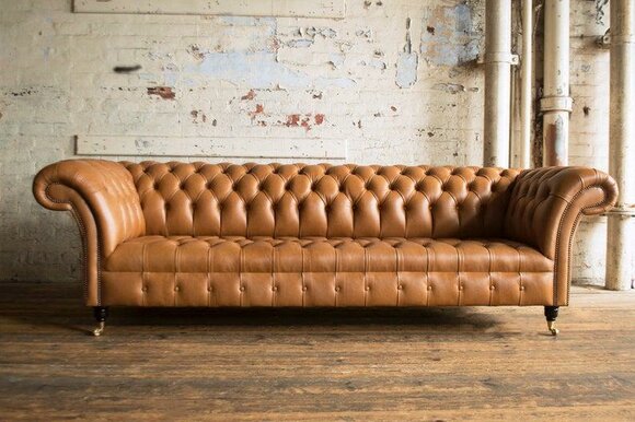 Chesterfield Leather Upholstery Luxury Sofa Design Couch Classic Sofa 4 Seater New