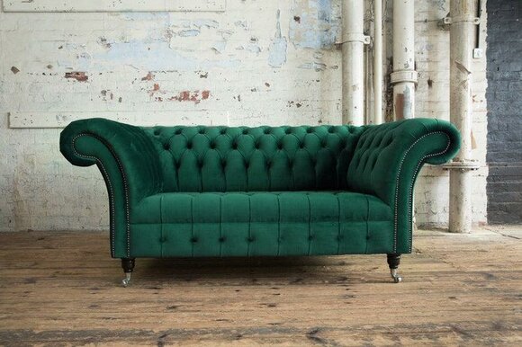 Green designer couch 3 seater Chesterfield velvet fabric textile sofa couches sofas
