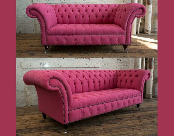 Buy Chesterfield Duo Sofa Set 3+2 Seaters Textile Pink Couch On Casters New