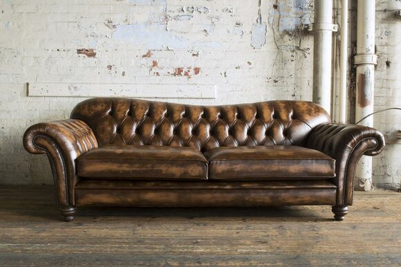 Chesterfield Sofa Luxurious Royal Style 3-Seater Brown Comfortable Faux Leather With Big Pads New