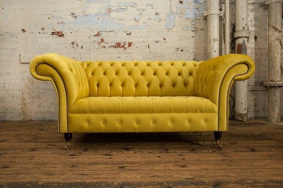 Yellow designer sofa couch upholstery XXL 2 seater big sofas couches textile leather