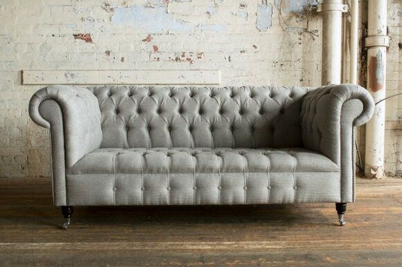 Noble furniture living room couch leather sofa upholstery Chesterfield gray 3 seater new