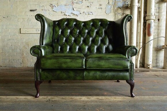 Chesterfield Sofa 2-seater upholstery design luxury couch sofas Tall Backrest Dark Green Faux Leather New